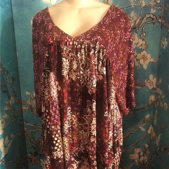 Chelsea Studio 30/32 Wine Print Empire Waist Top - Picture 1 of 6